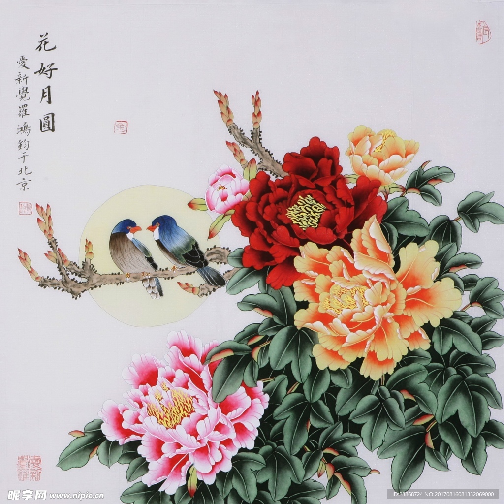 国画牡丹花鸟