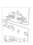亲吻的两只小鸟线描图