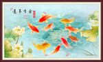 荷花九鱼图