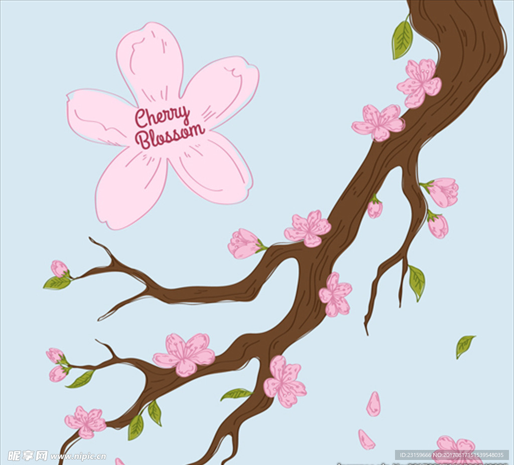 手绘樱桃树枝的背景