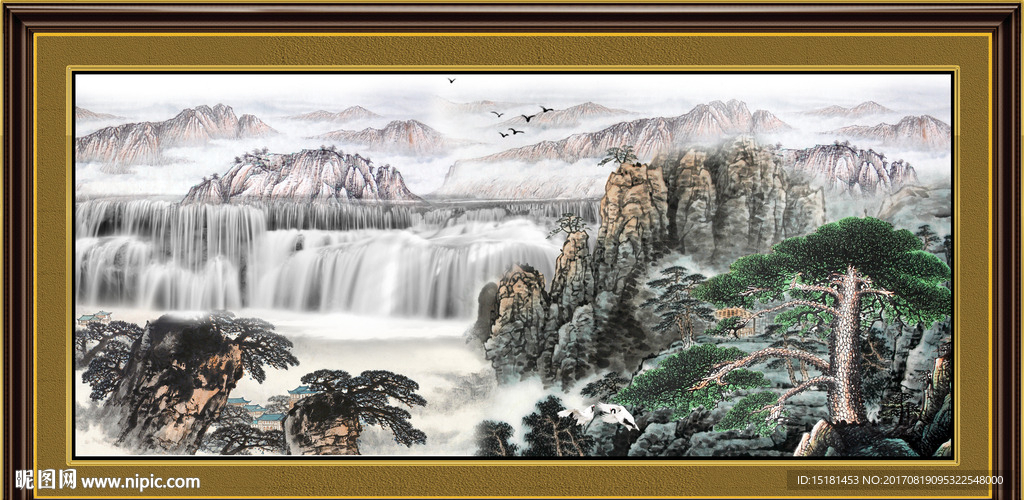 山水国画迎客松