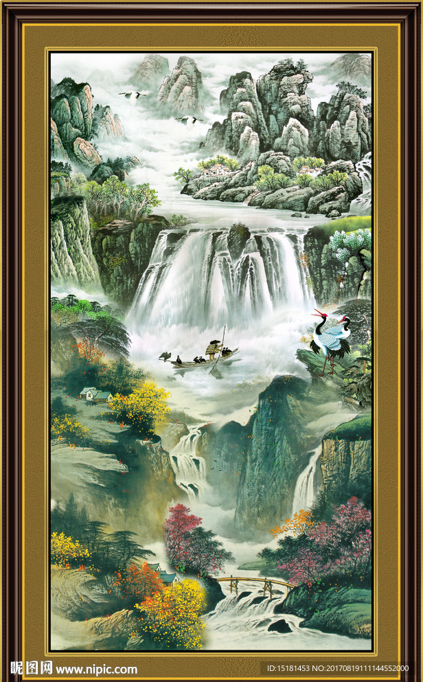 山水国画竖幅