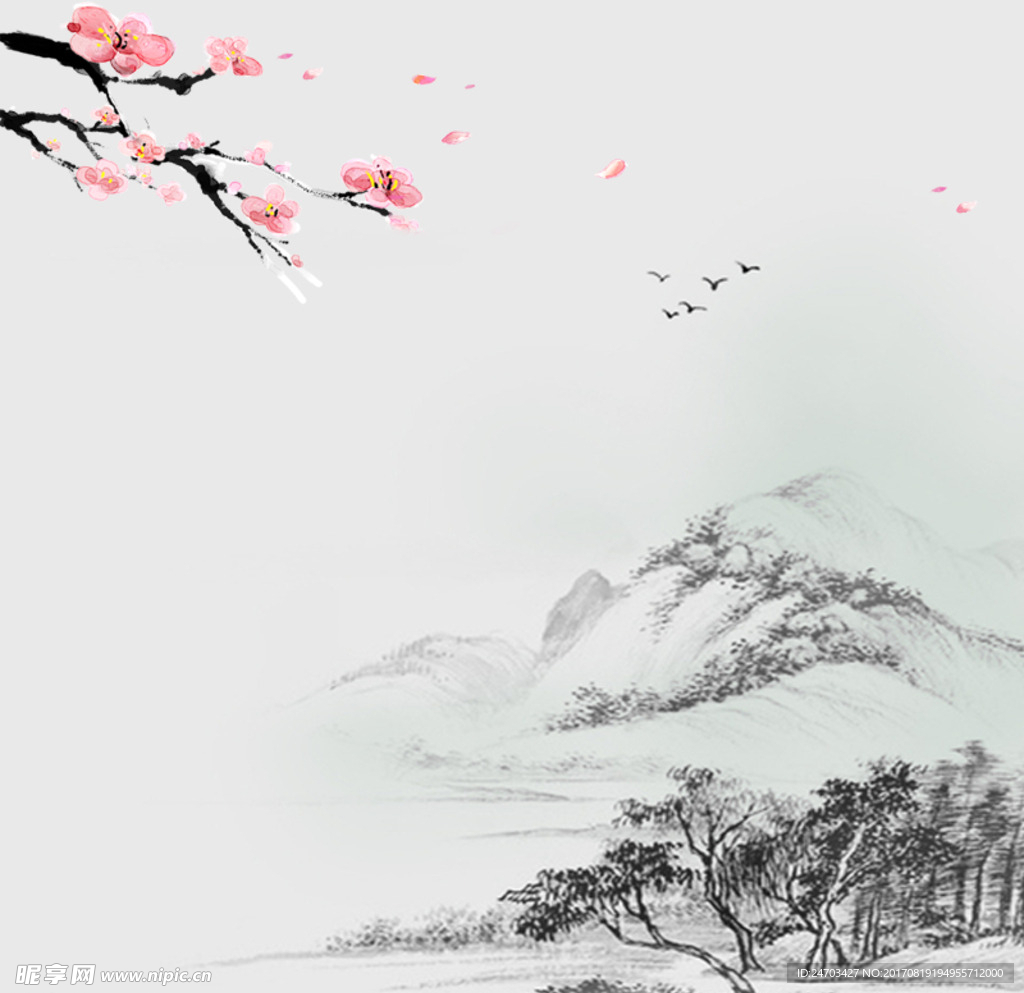 桃花中国风简约素材