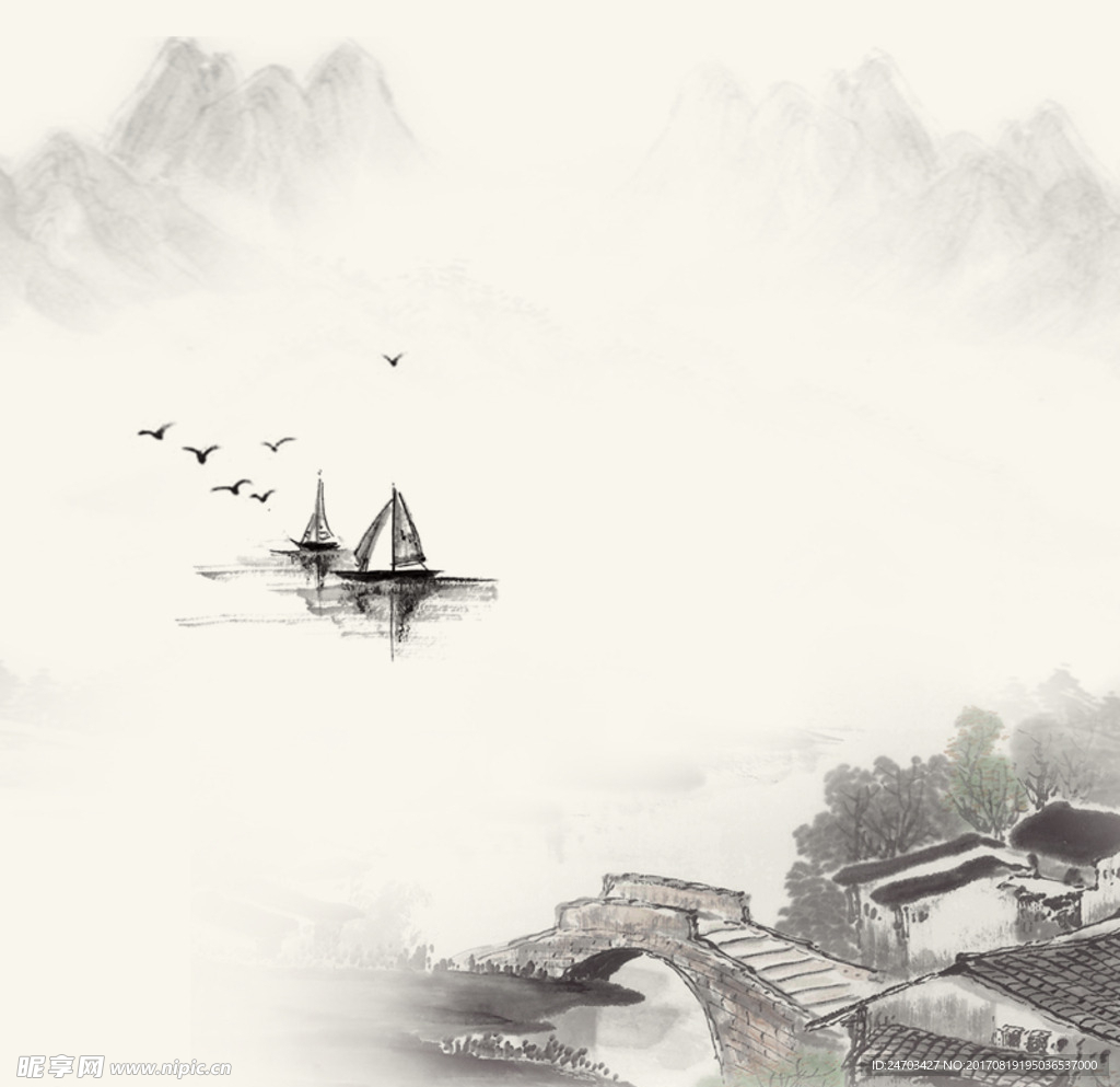 中国风复古山水背景素材