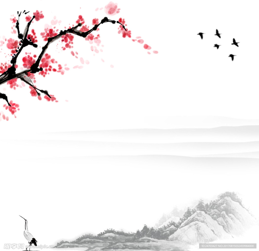 白鹤中国风画素材