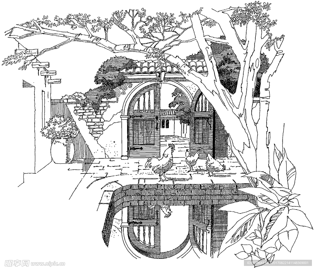 黑白手绘场景