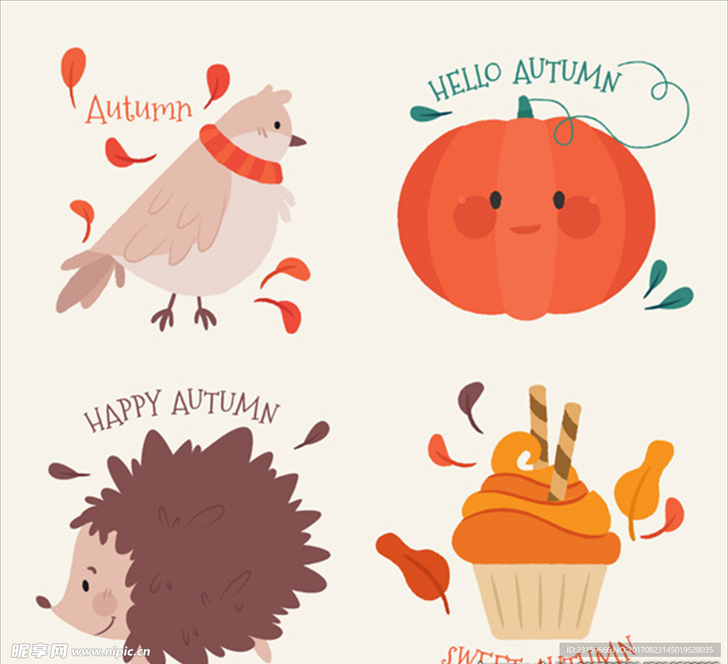 各种各样可爱的秋天的标签