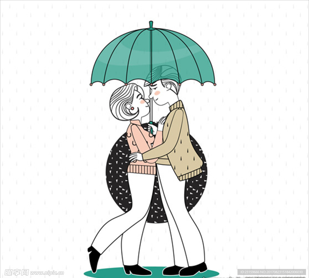 情人节在伞下的恋人插图