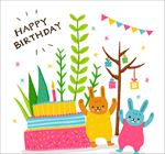 手绘兔子和蛋糕生日快乐的背景