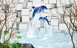 3d方块树枝海豚