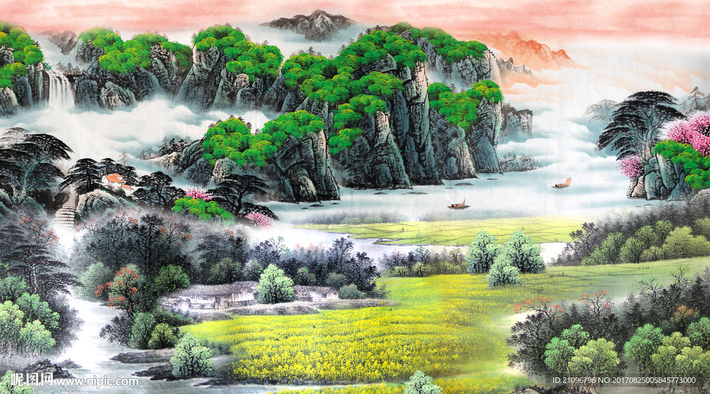 国画风景背景墙