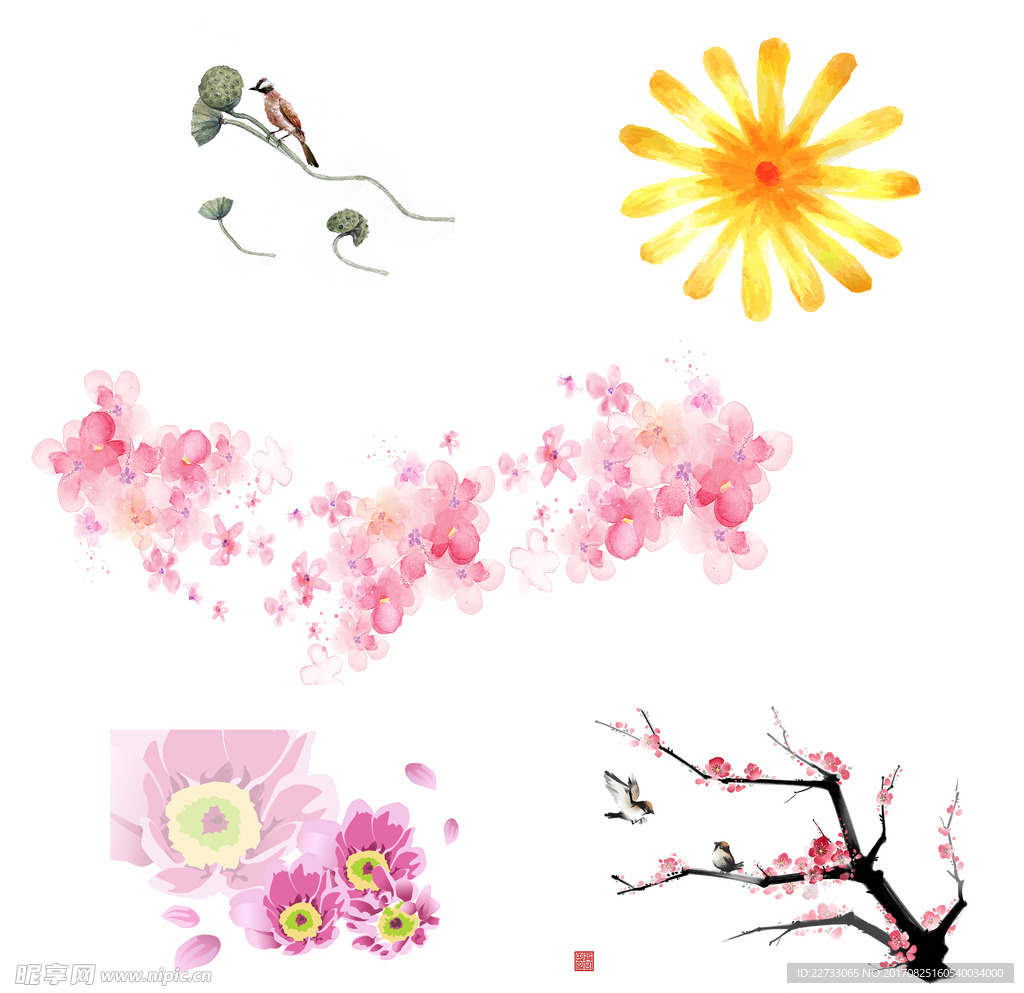 彩色水墨花