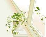 飘窗上书本盆景矢量素材