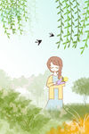 手绘插画小女孩