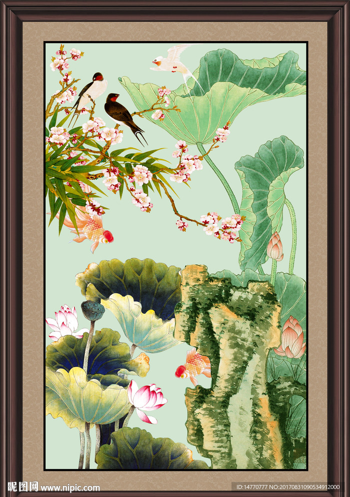 荷花竖幅