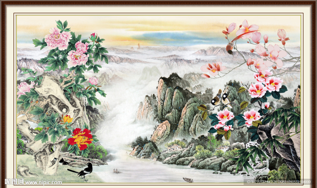国画山水 牡丹图