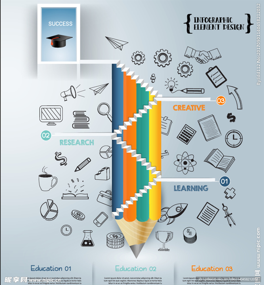 彩色创意铅笔信息图表矢量素材