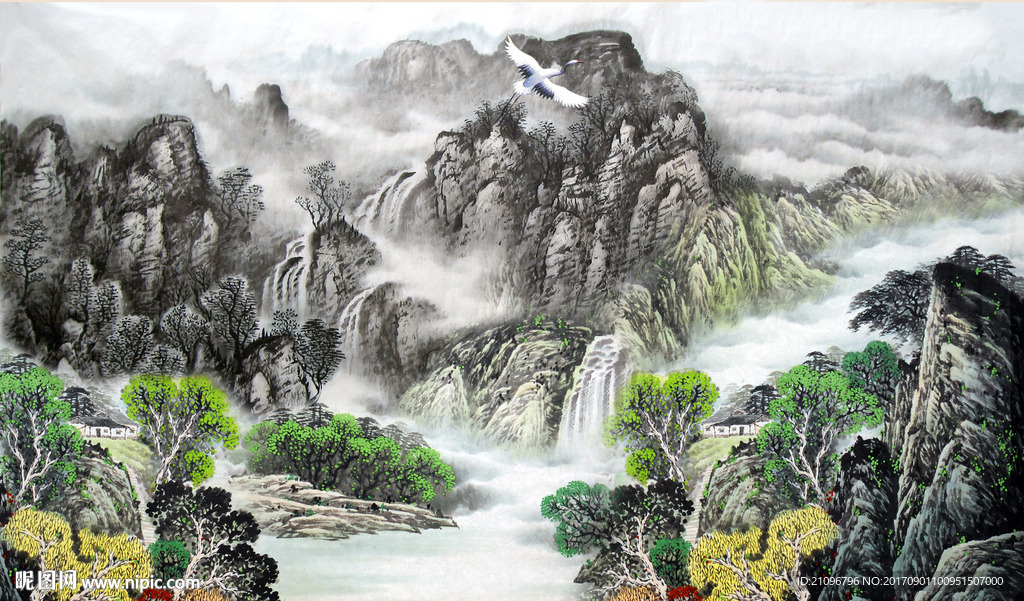 国画山水电视背景墙