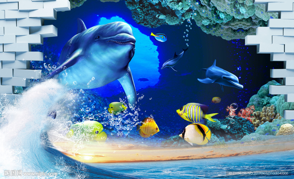 3d背景墙海豚