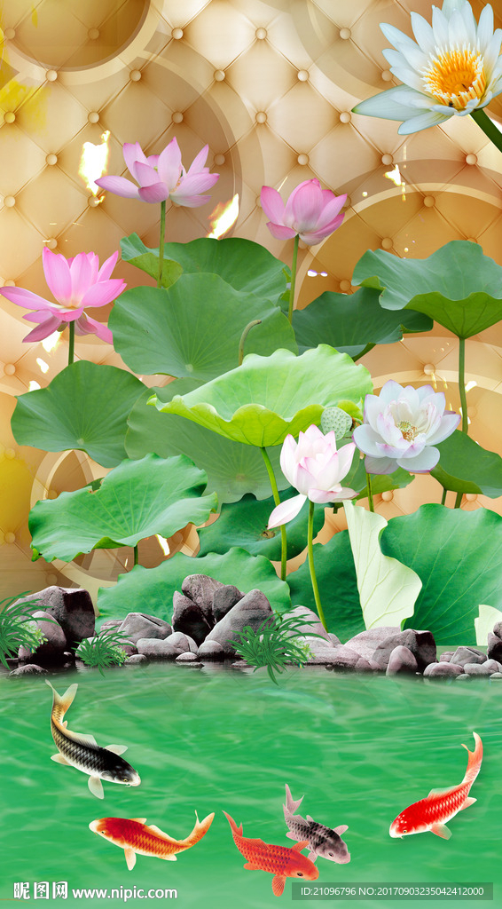 3d玄关背景墙荷花