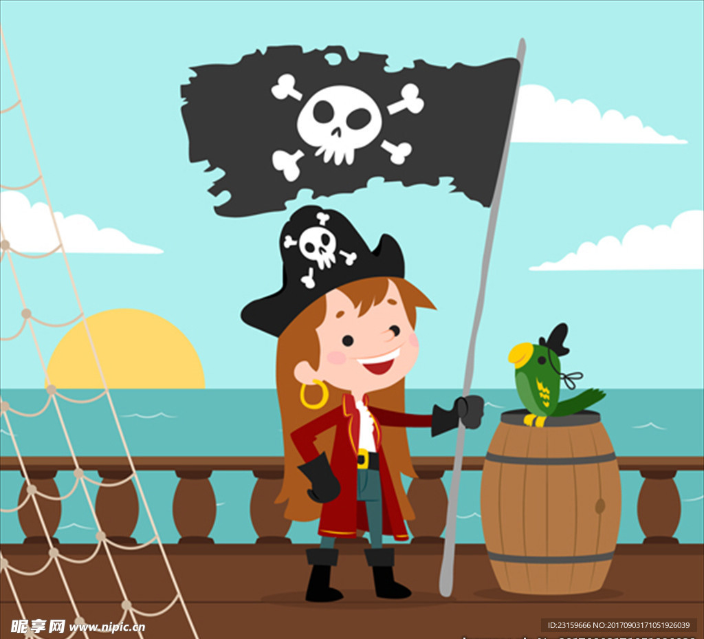 举海盗旗的女孩背景