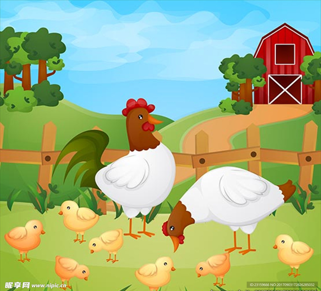 卡通在农场的鸡插图