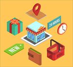 等距风格的线上商店元素插图