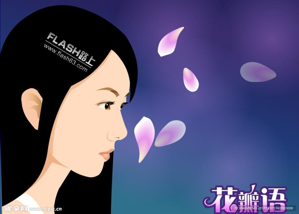 卡通动漫美女看花瓣雨场景素材