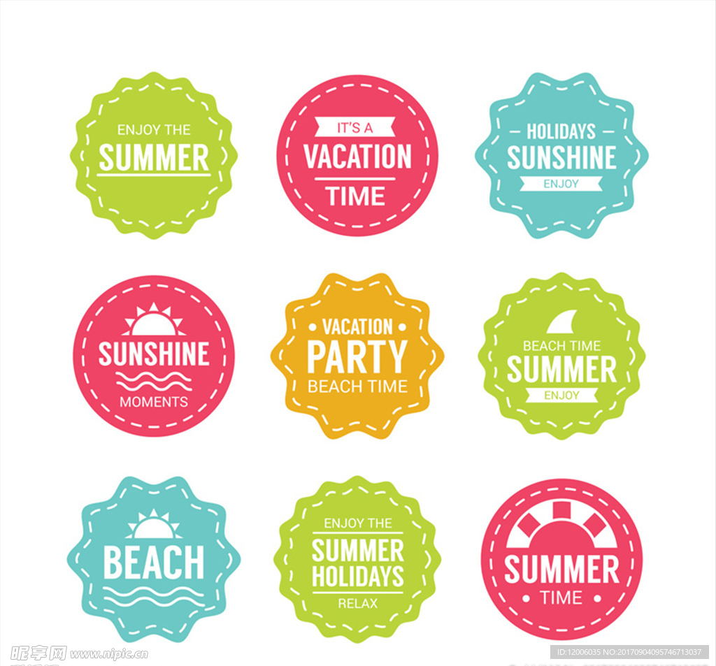 9款彩色夏季度假标签矢量图