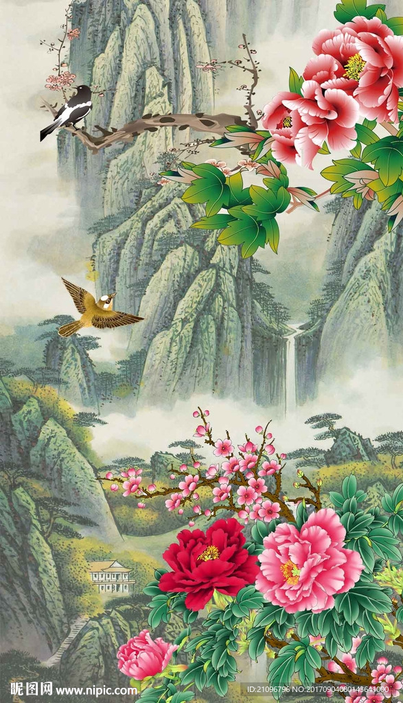 牡丹国画玄关