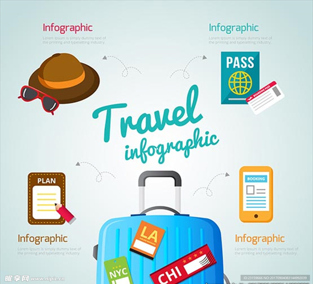 带有旅游元素和行李的信息图