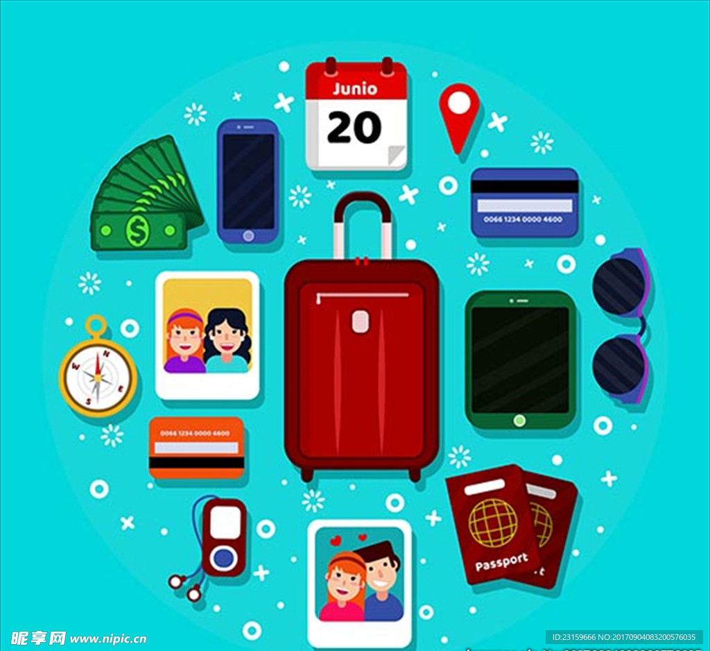 行李和旅行元素插图
