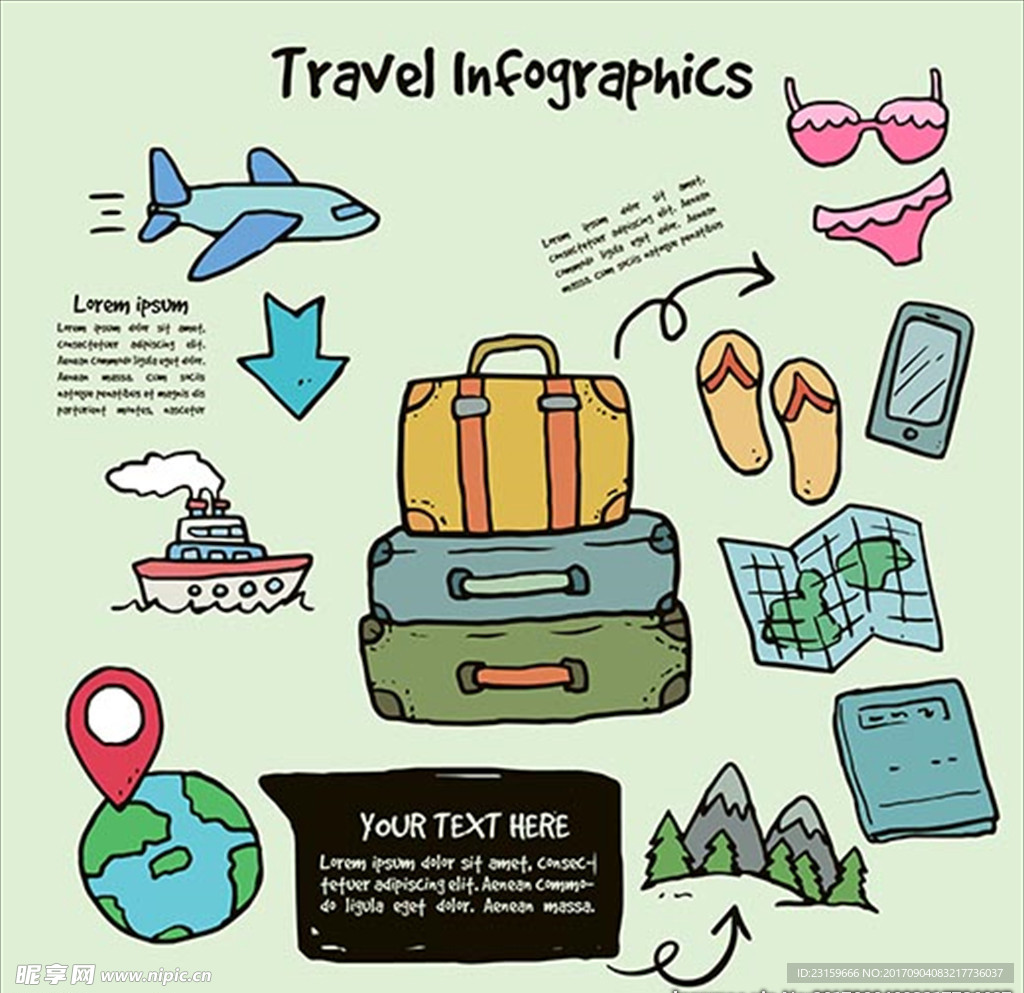 手绘旅游元素的信息图