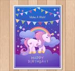 漂亮的独角兽彩旗生日贺卡