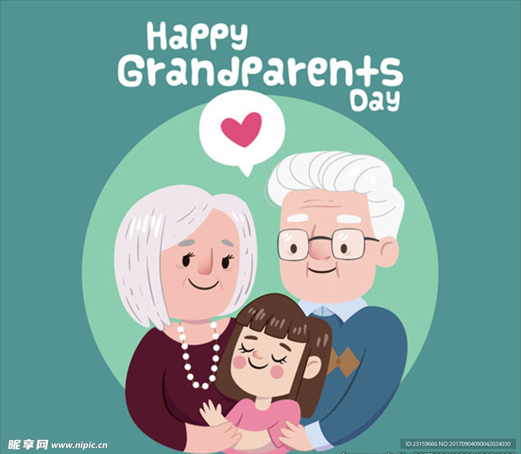 卡通快乐的老人夫妇和孙女