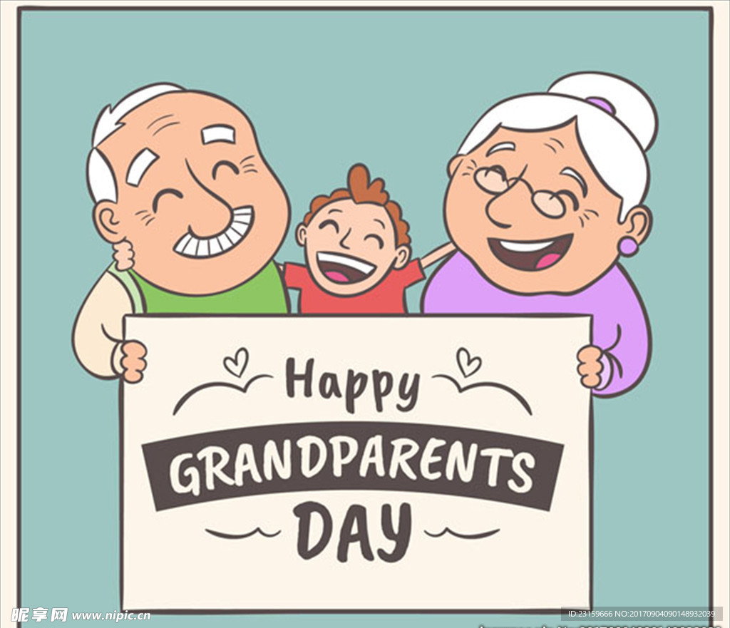 手绘快乐的祖父母