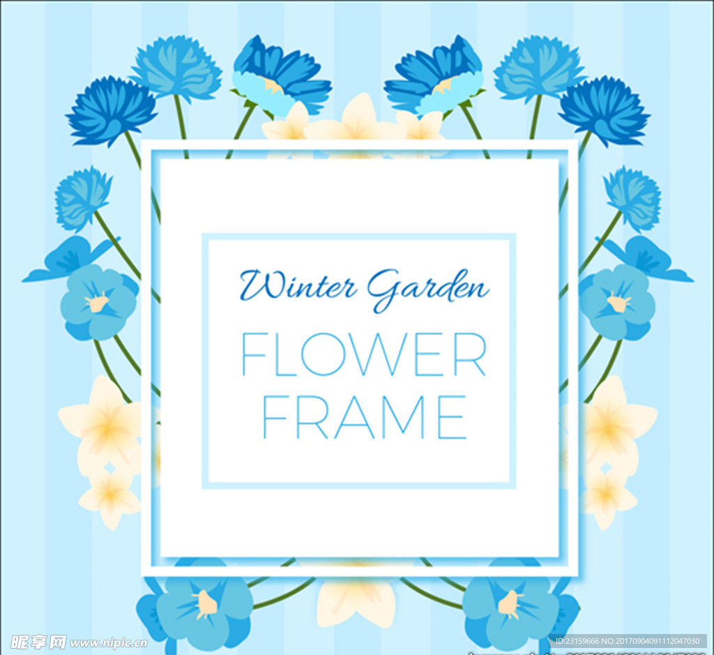 蓝色水彩花卉框架