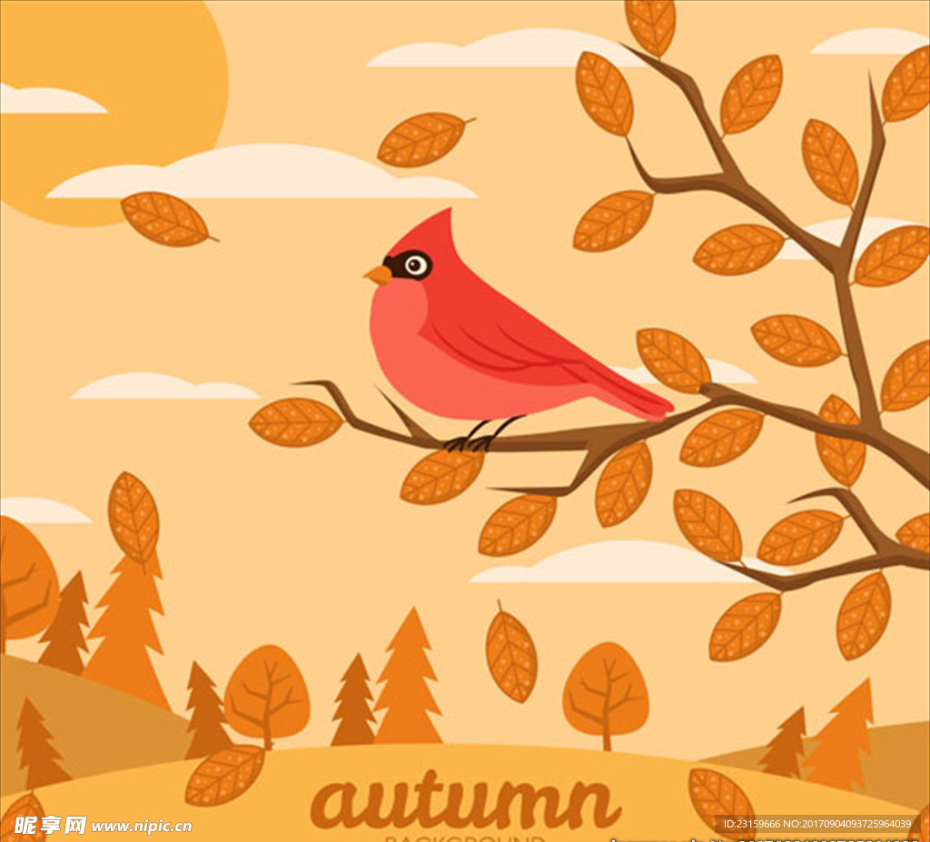 秋天站在树枝的小鸟