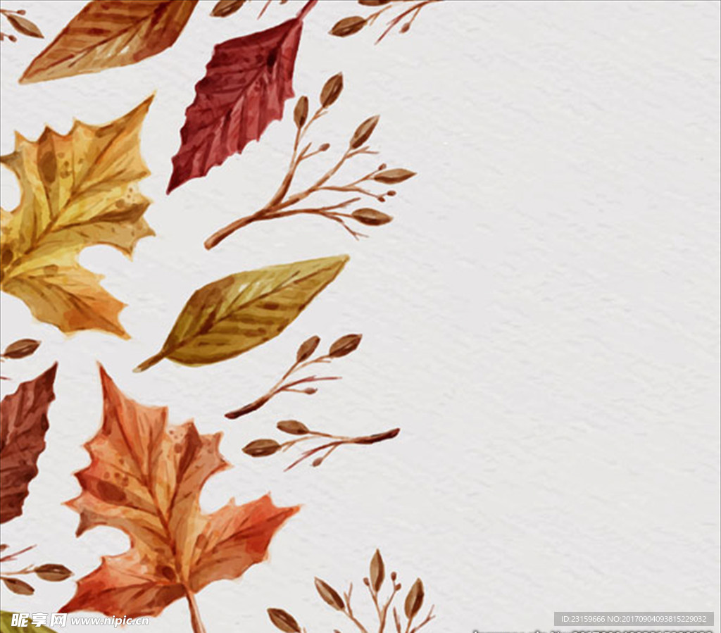 手绘水彩秋天的落叶背景