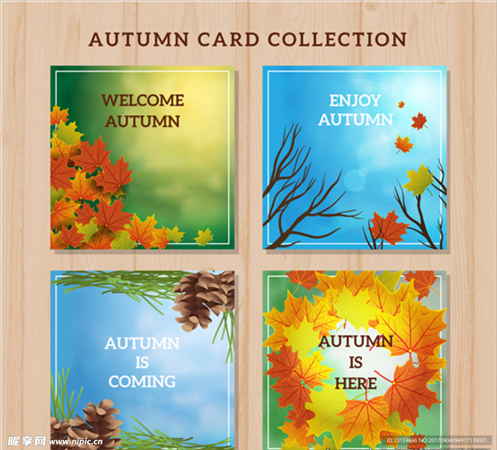 一套四款写实的秋季卡片