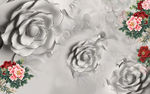 牡丹花浮雕花卉立体背景墙
