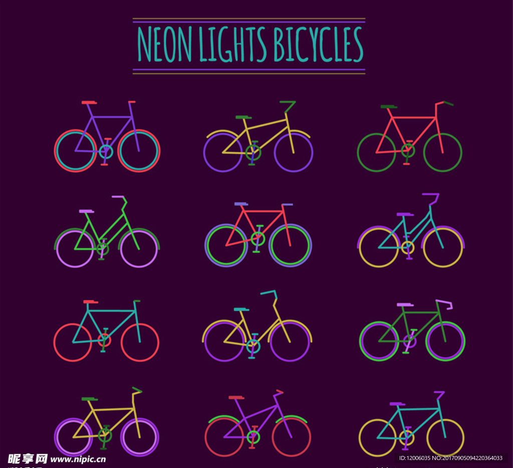 12款彩色霓虹灯单车矢量素材
