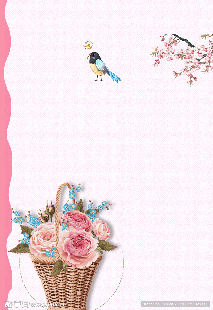 电商花篮小鸟广告背景