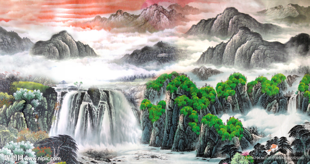 国画山水电视背景墙