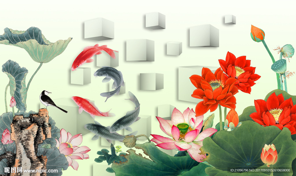 3d荷花背景墙