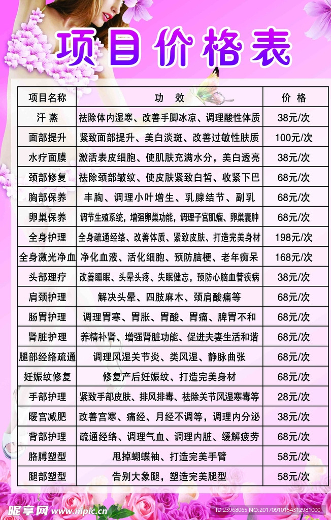 价格表