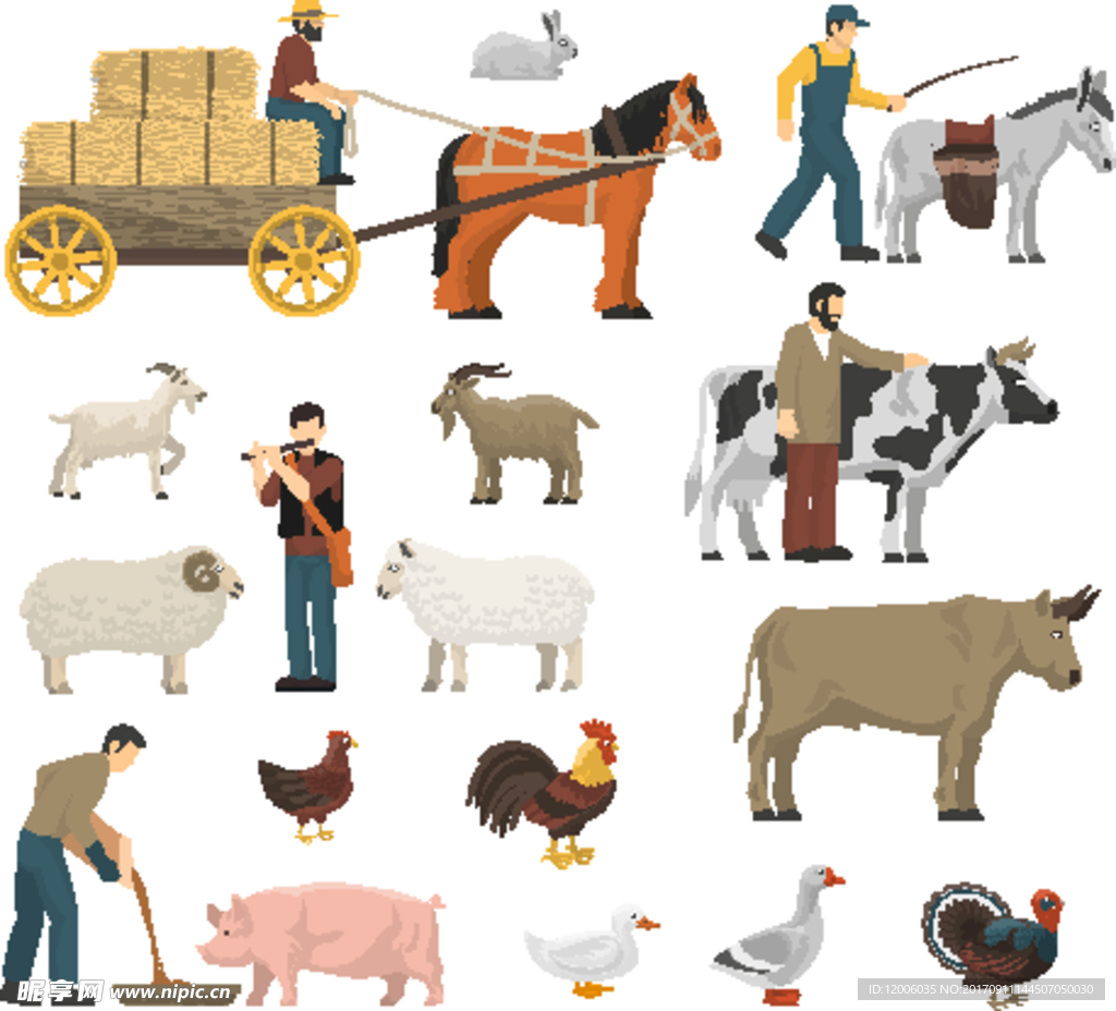 卡通农场动物集合矢量素材