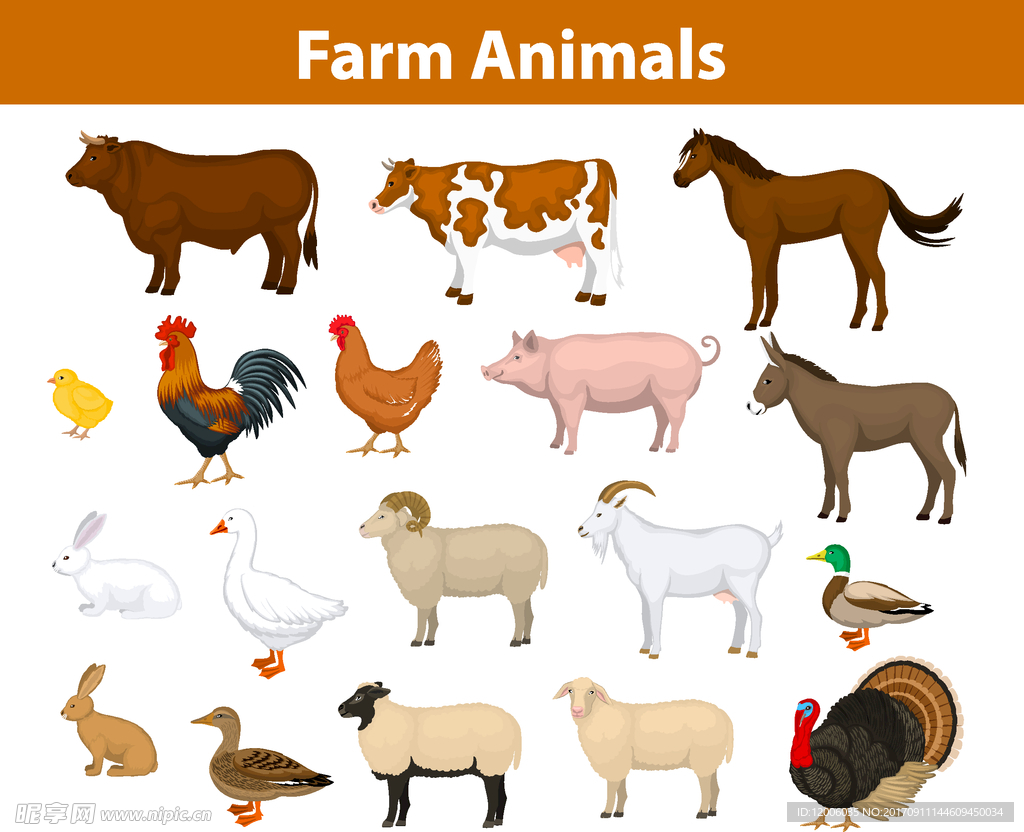 农场里的卡通动物集合矢量素材