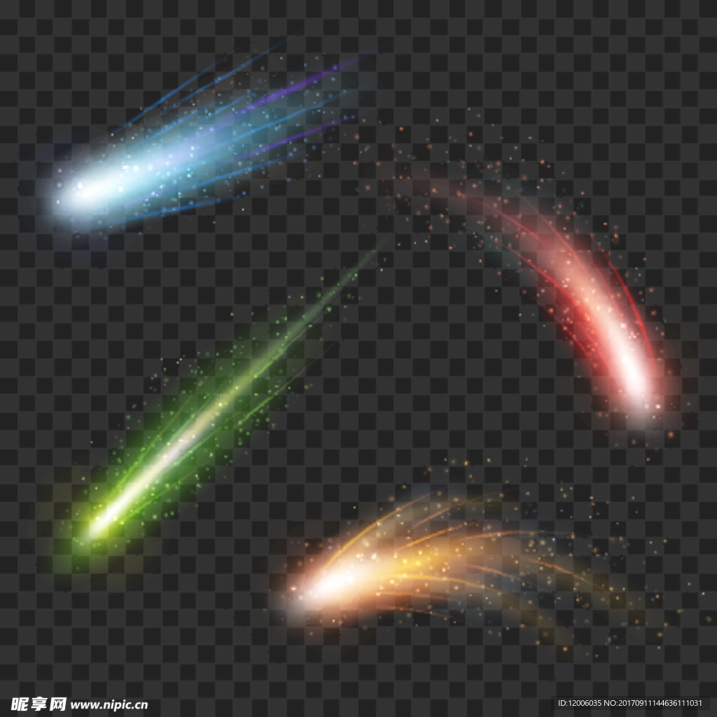 四款彩色动感流星光效高清图片