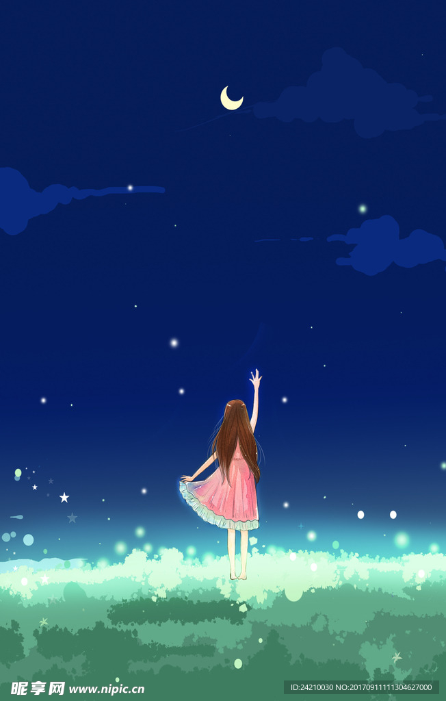 电商卡通女孩手绘背景